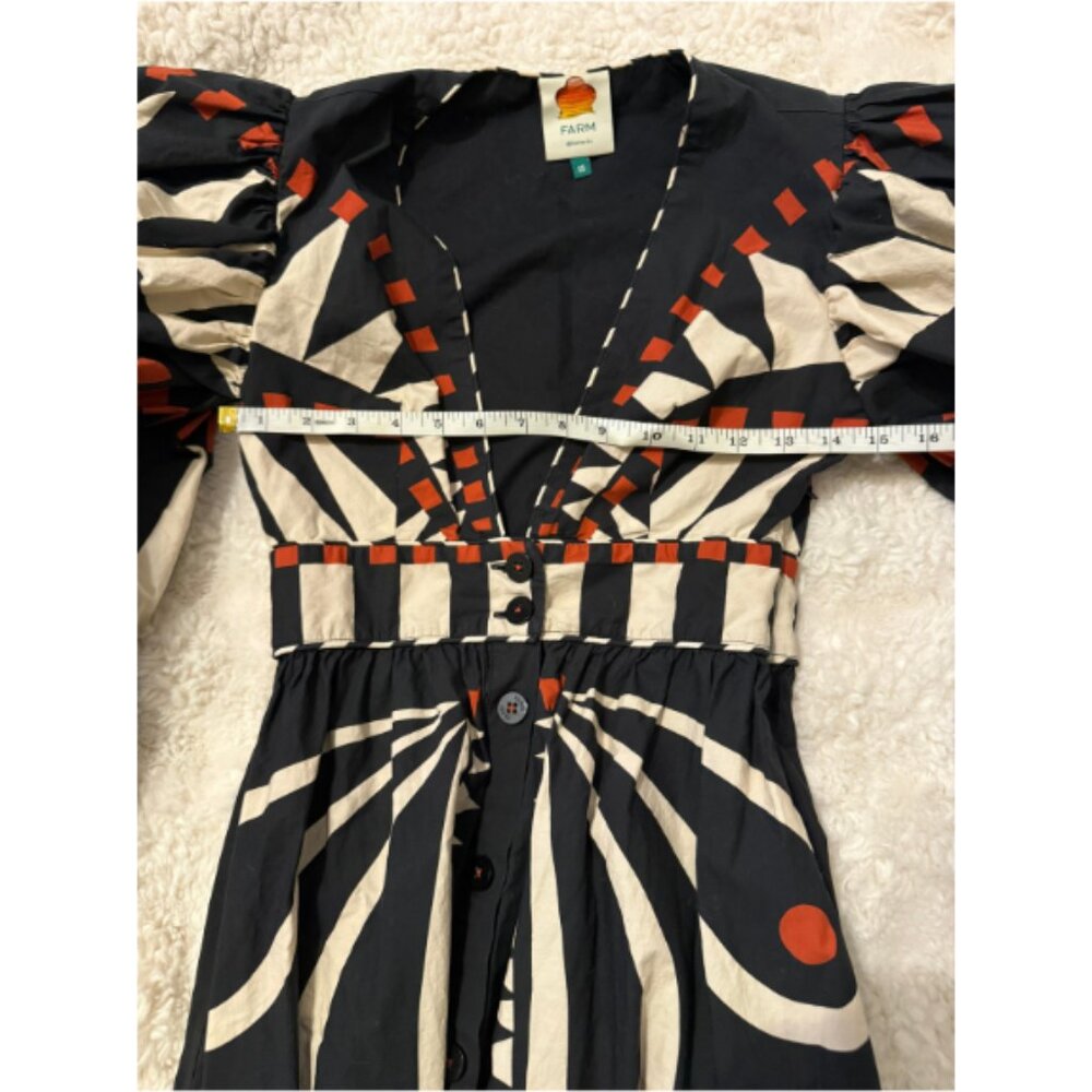 Farm Rio Coconut Grove Puff Sleeve V-Neck Maxi Dress Black Women's Size XS - Picture 7 of 9